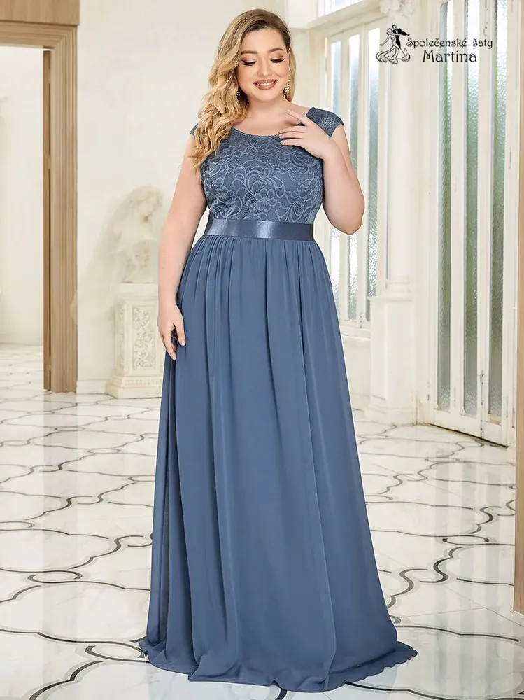 Dusty navy společenské šaty "Siera XXL" s krajkovým živůtkem
