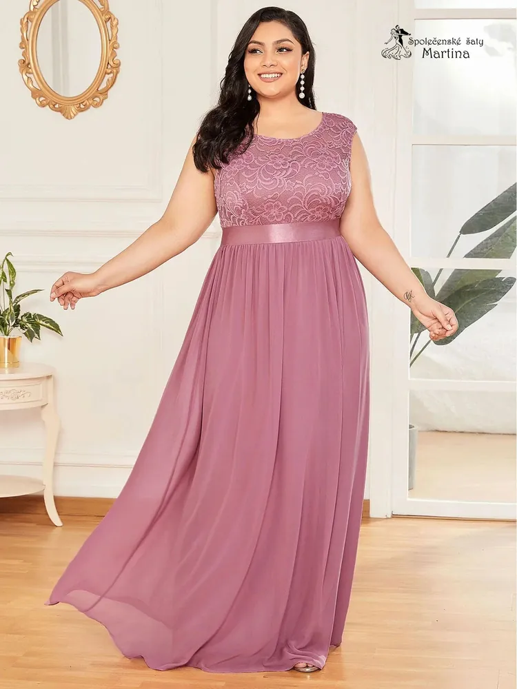 Starorůžové společenské šaty "Siera XXL" s krajkovým živůtkem