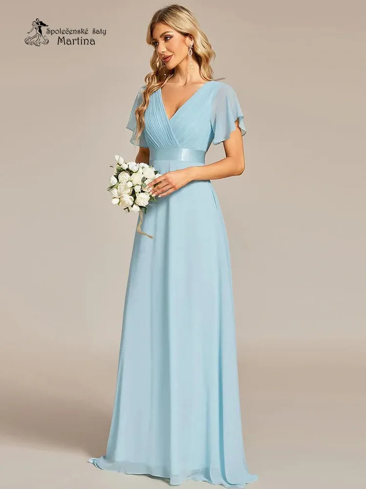 Světle modré šifonové šaty "Camila" antického střihu