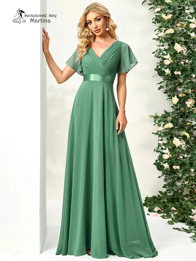 Pistáciové šifonové šaty "Camila" antického střihu