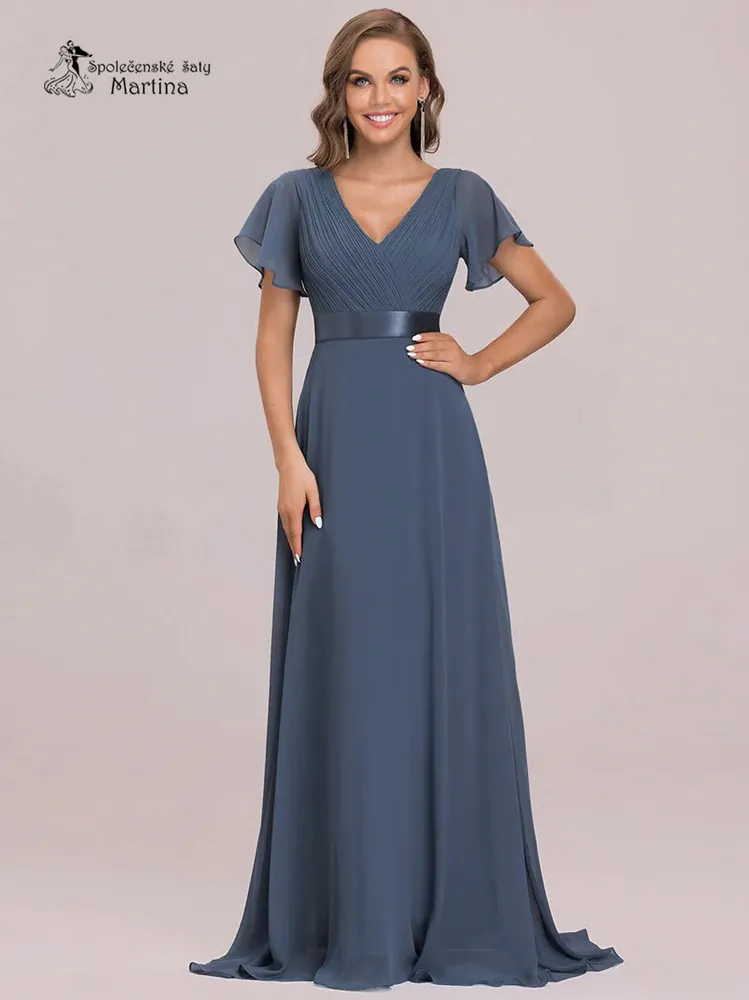 Šifonové šaty "Camila" antického střihu v barvě "dusty navy"