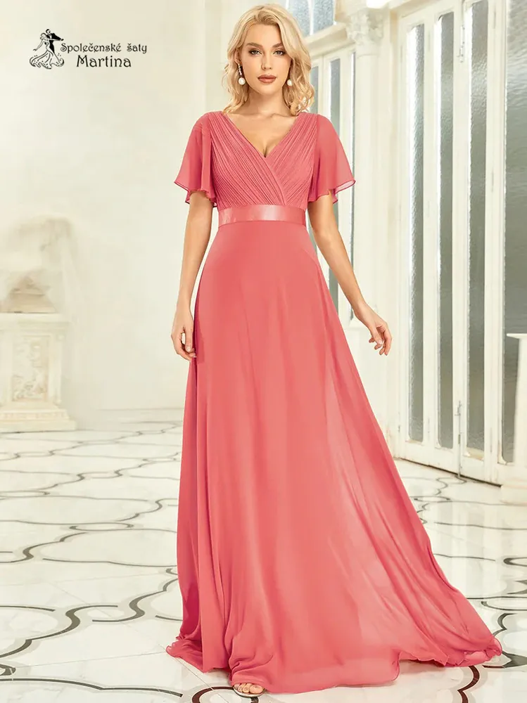 Korálové šifonové šaty "Camila" antického střihu