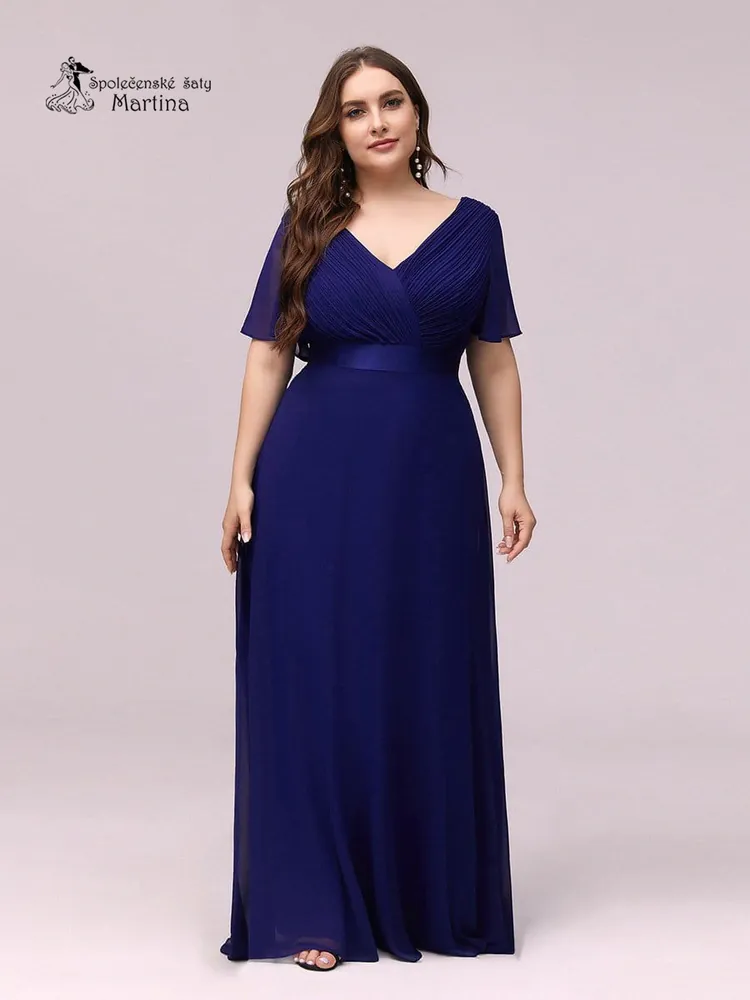 Královsky modré šifonové šaty "Camila XXL" antického střihu