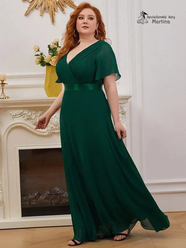 Zelené šifonové šaty "Camila XXL" antického střihu