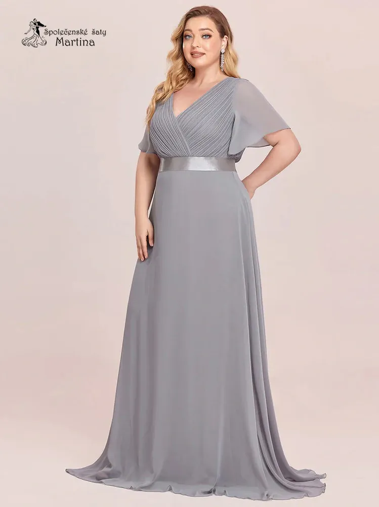 Šedé šifonové šaty "Camila XXL" antického střihu