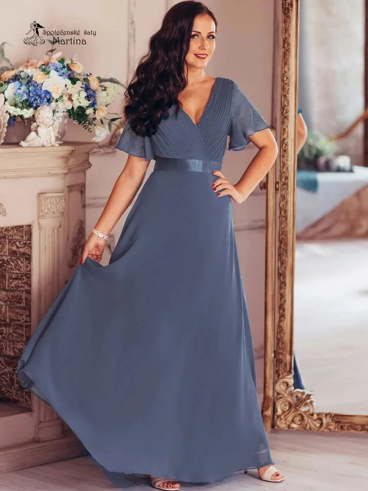 Šifonové šaty "Camila XXL" antického střihu v barvě "dusty navy"