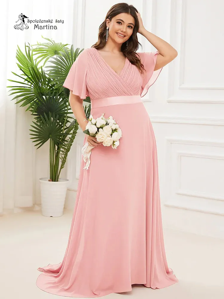 Růžové šifonové šaty "Camila XXL" antického střihu