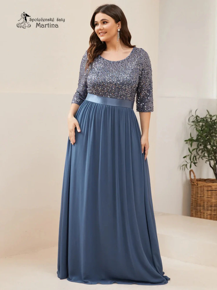 Staromodré společenské šaty "Piper XXL" s 3/4 rukávy a s flitrovým živůtkem