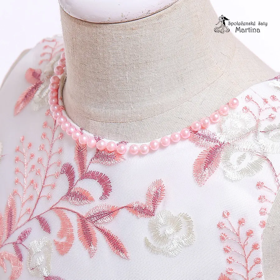 Elegantní světle růžové asymetrické šaty "Saskie" s výšivkou v živůtku  4-10 let 