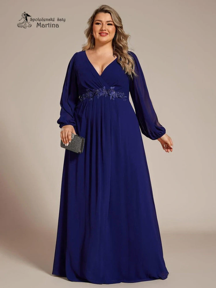 Královsky modré plus size šaty "Harper" s dlouhým rukávem