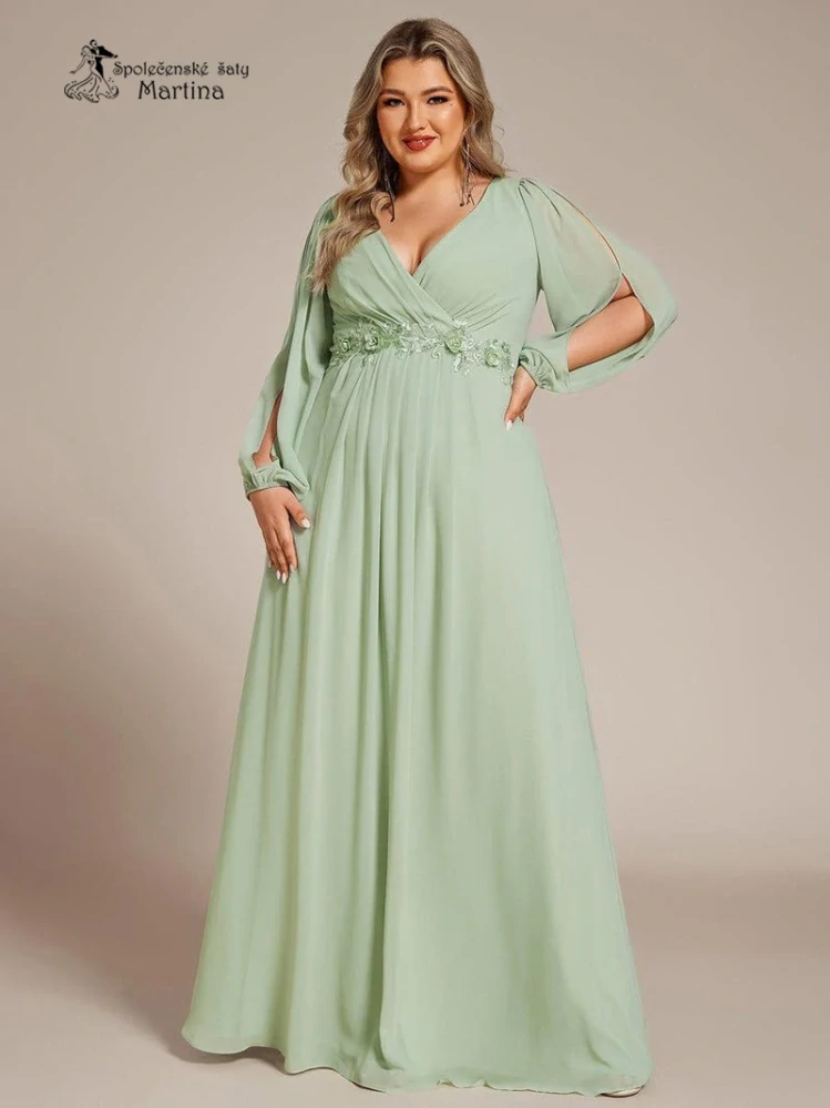 Mintové plus size šaty "Harper" s dlouhým rukávem