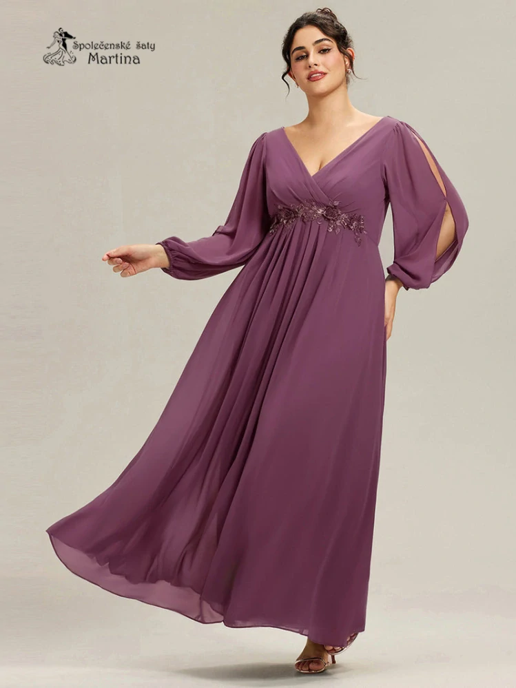 Šeříkové plus size šaty "Harper" s dlouhým rukávem