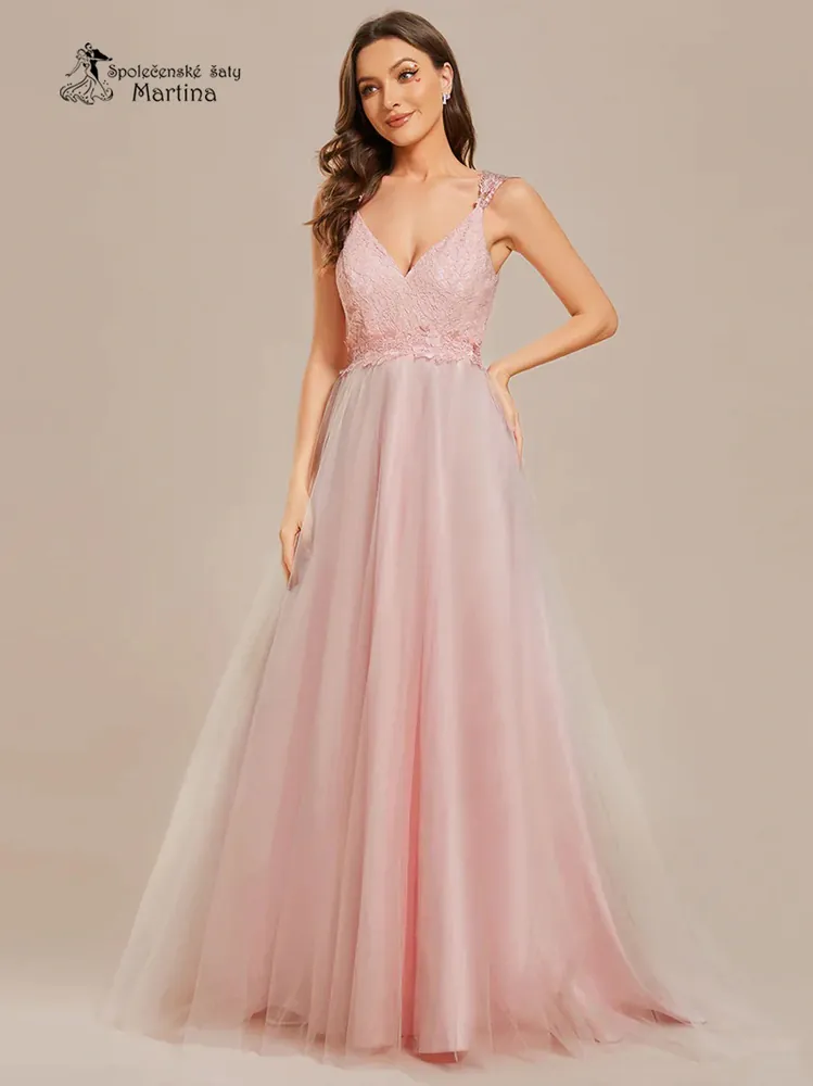 Růžové společenské šaty "Scarlet" s áčkovou sukní