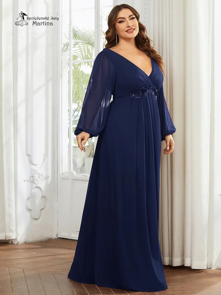 Tmavě modré plus size šaty "Harper" s dlouhým rukávem