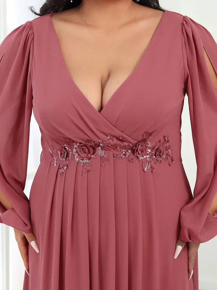 Jahodové plus size šaty "Harper" s dlouhým rukávem