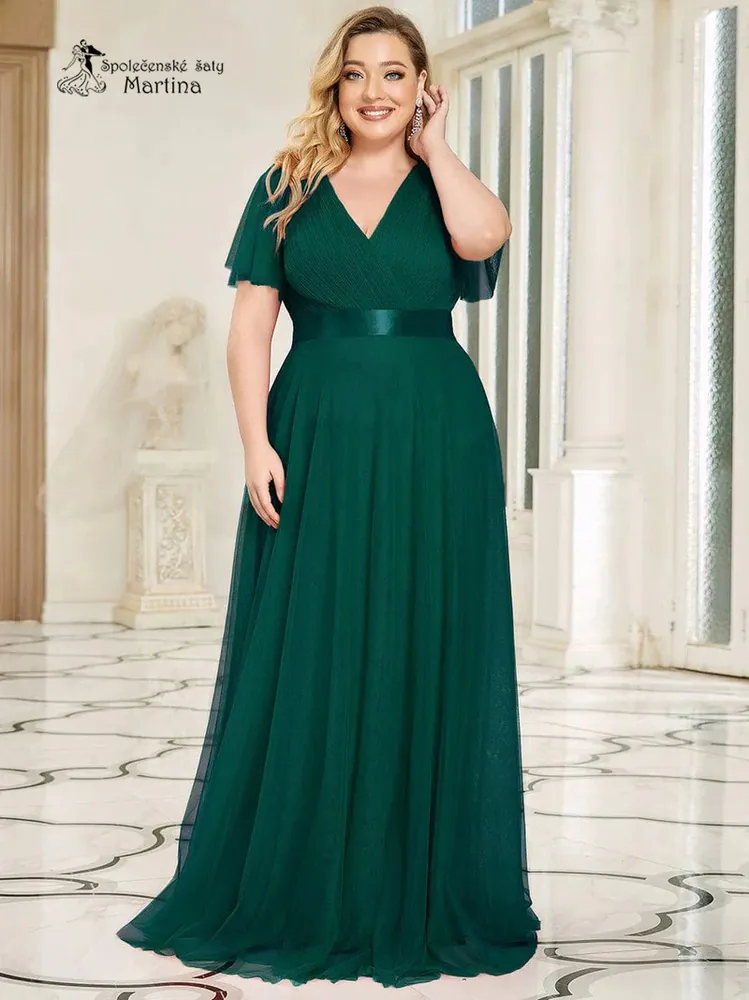 Lahvově zelené tylové šaty s krátkým rukávkem “Broke XXL”