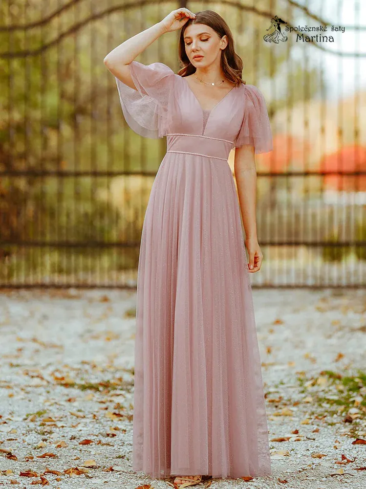 Třpytivé růžové šaty “Marisela” z jemného tylu - vel. 40