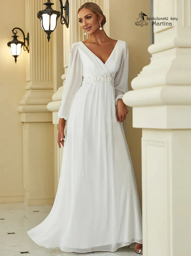 Bílé svatební šaty "Harper" s dlouhým rukávem - vel. 42
