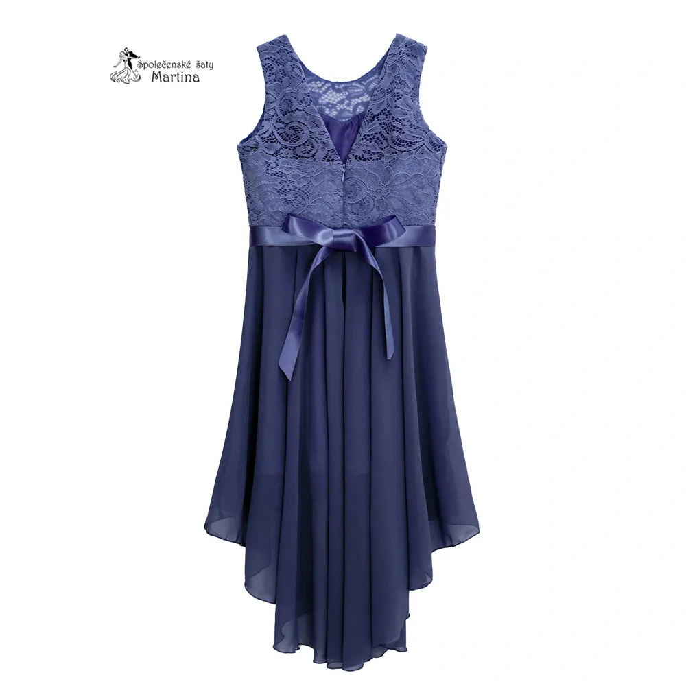 Tmavě modré asymetrické dívčí šaty "Ivetka"  6-16 let