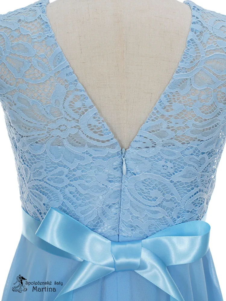 Světle modré asymetrické dívčí šaty "Ivetka"  6-16 let