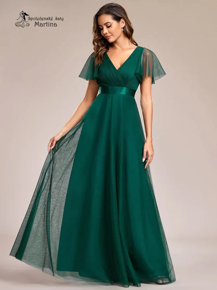 Lahvově zelené tylové šaty s krátkým rukávkem “Broke”