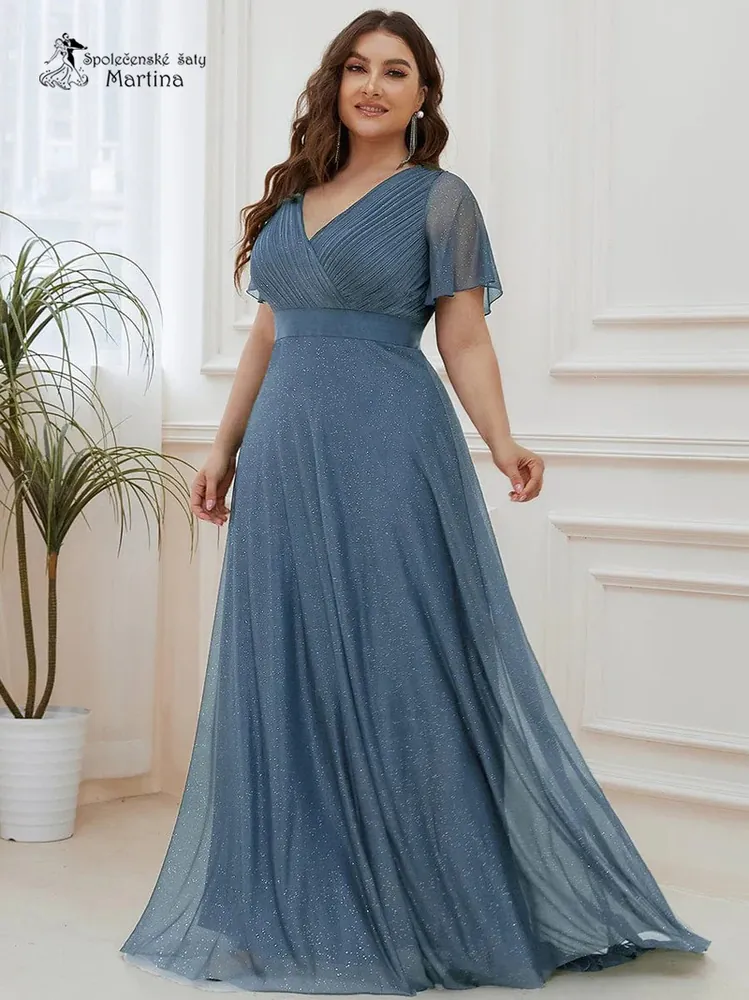 Staromodré jemně třpytivé společenské šaty s volnými rukávy "Darien XXL" 