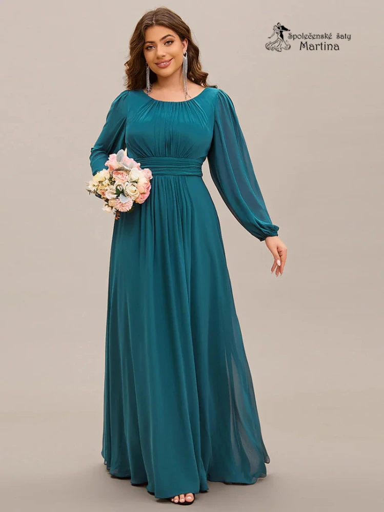 Petrolejové společenské šaty pro silnější postavy "Addie"