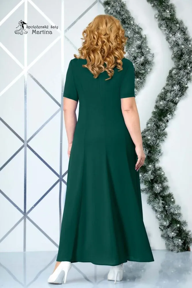 Zelené dlouhé společenské šaty pro plnoštíhlé s tunikou "Farah" 