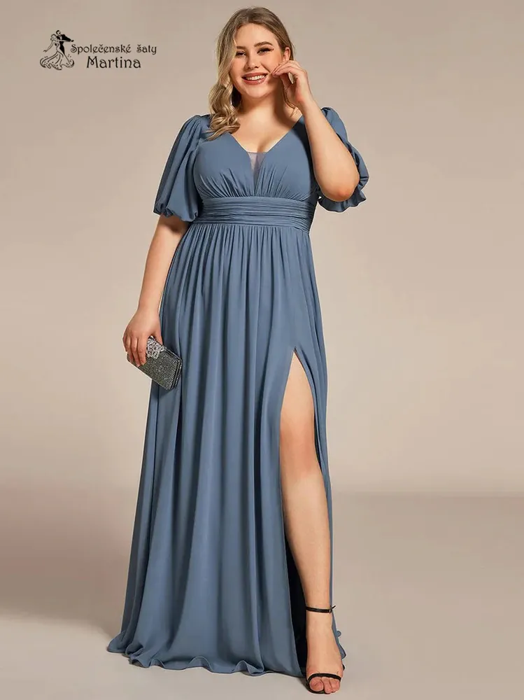 XXL staromodré společenské šaty "Andra" s volnými rukávy