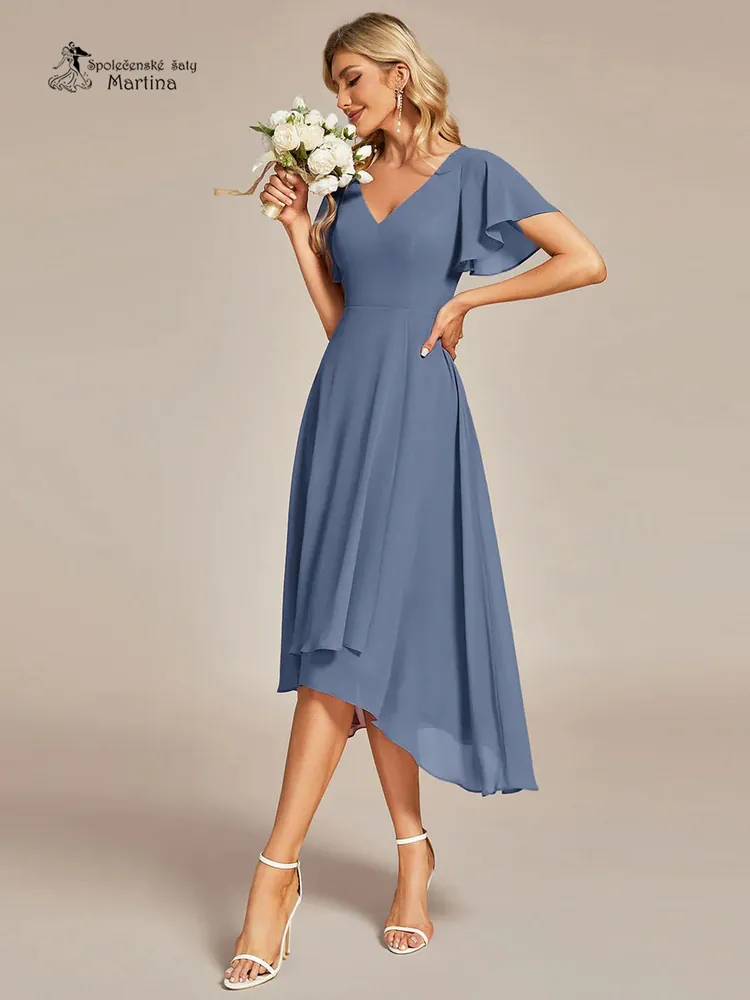 Midi staromodré asymetrické šaty s volným rukávem "Maisie"