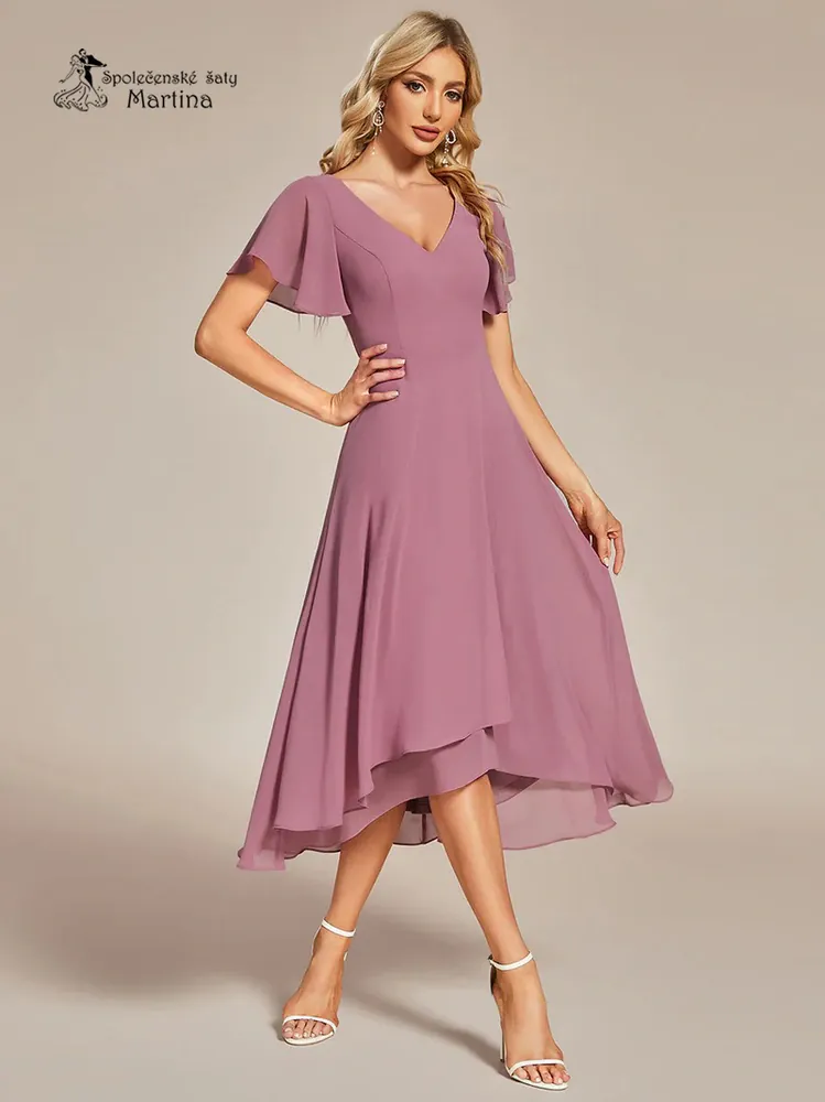 Midi starorůžové asymetrické šaty s volným rukávem "Maisie"