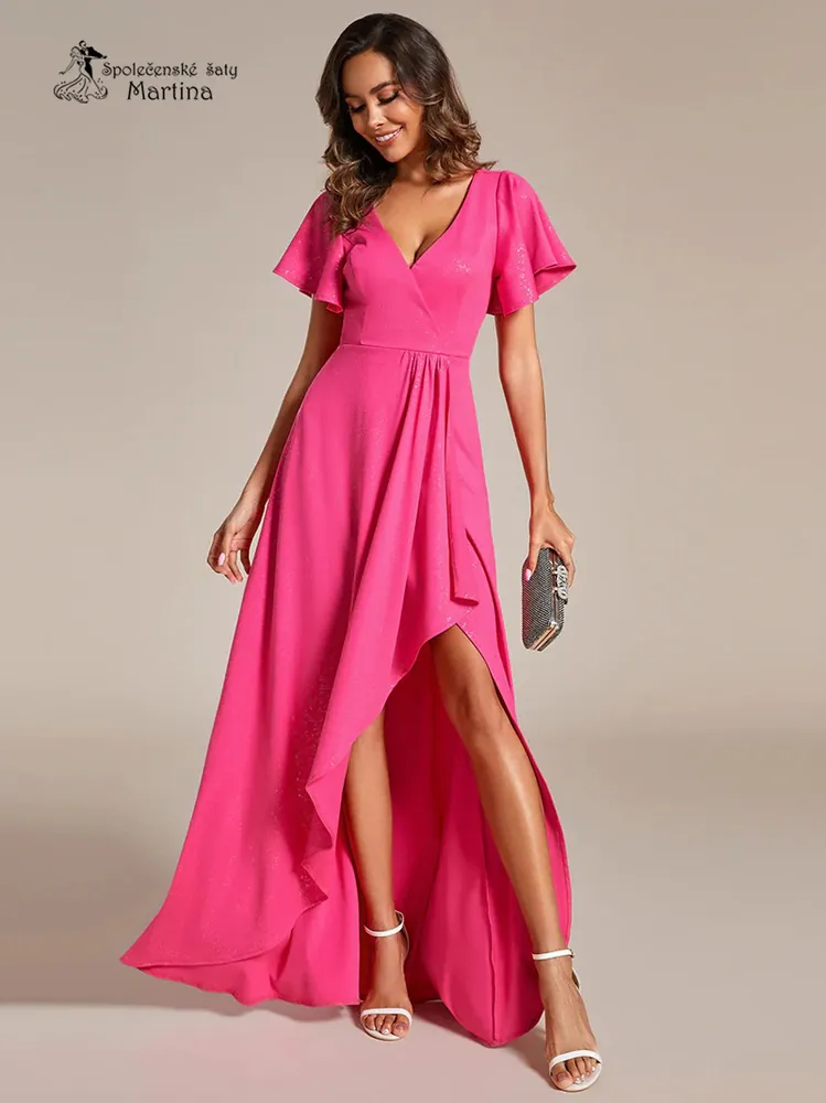 Růžové třpytivé šaty s asymetrickou sukní "Mallory"