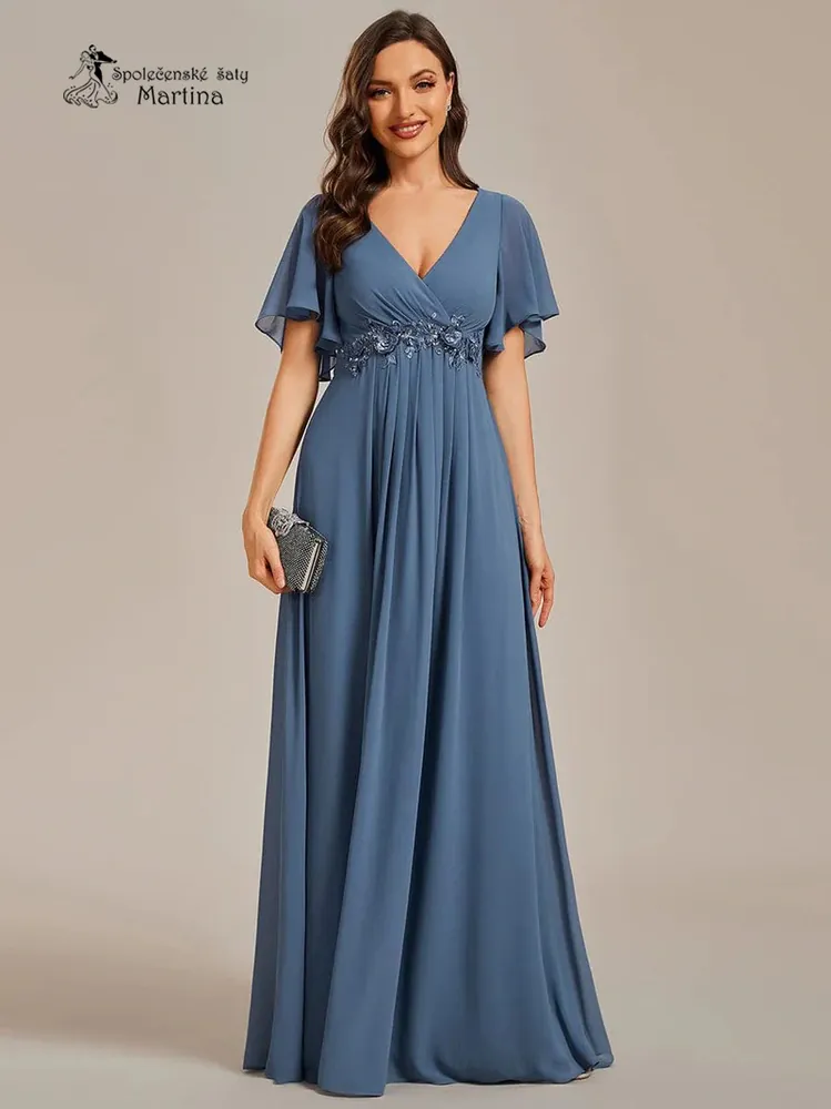 Staromodré šifonové šaty "Pandora" s volným rukávem a aplikací v pase