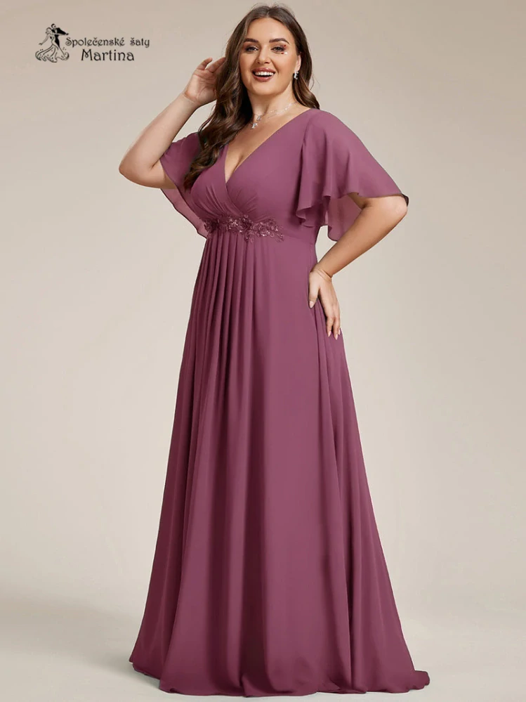 Šeříkové šifonové XXL šaty "Pandora" s volným rukávem a aplikací v pase