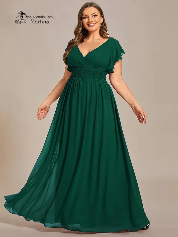 Zelené jednoduché elegantní šifonové XXL šaty s rukávkem "Madison"