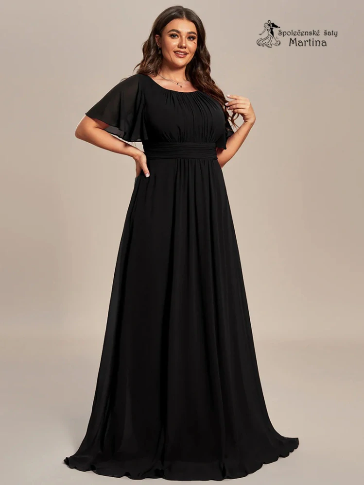 Černé šifonové šaty s rukávkem a žabičkováním na zádech "Stela"