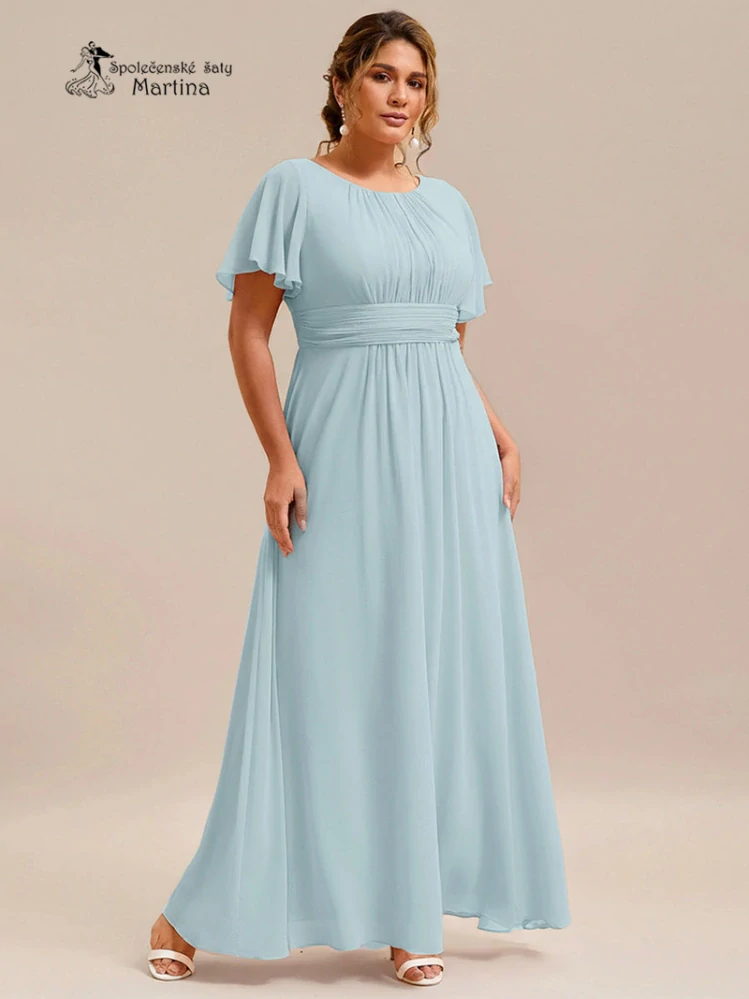Světle modré šifonové šaty s rukávkem a žabičkováním na zádech "Stela"