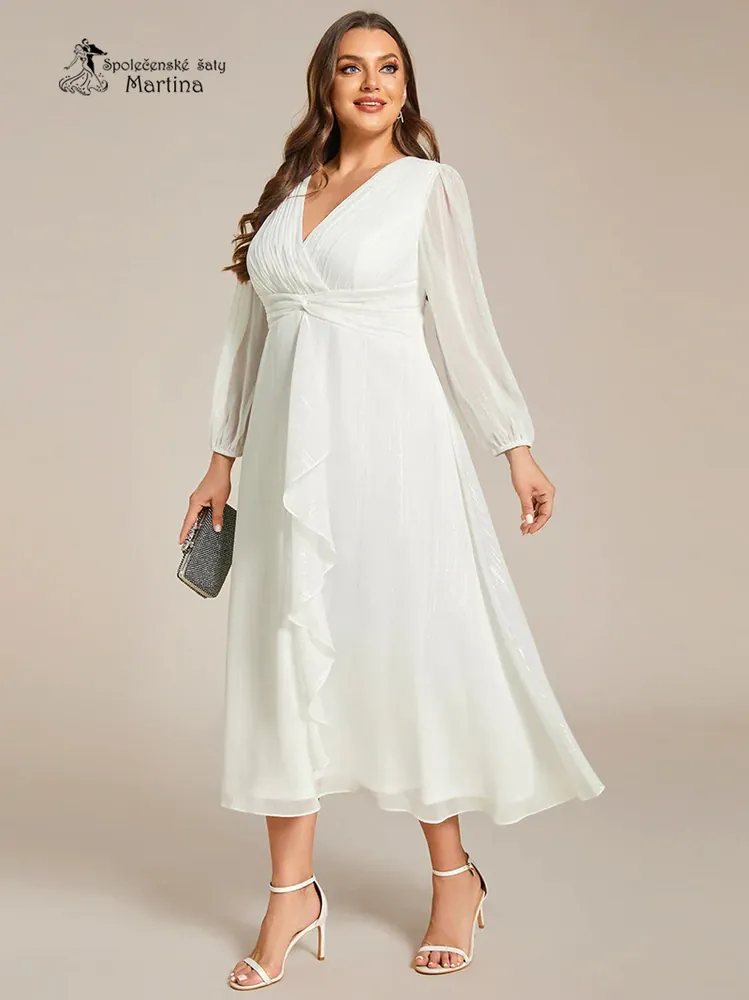 Plus size ecru midi šaty “Katie” s dlouhým rukávem