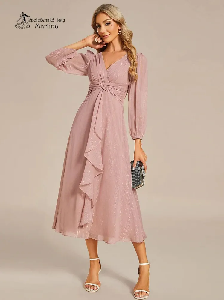 Starorůžové šaty "Katie" s dlouhým rukávem