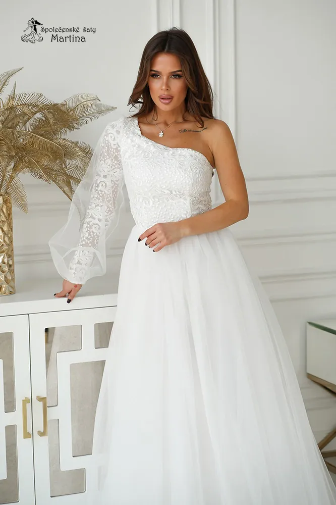 Dechberoucí svatební šaty či na věneček "Dream" s tylovou sukní a na jedno rameno