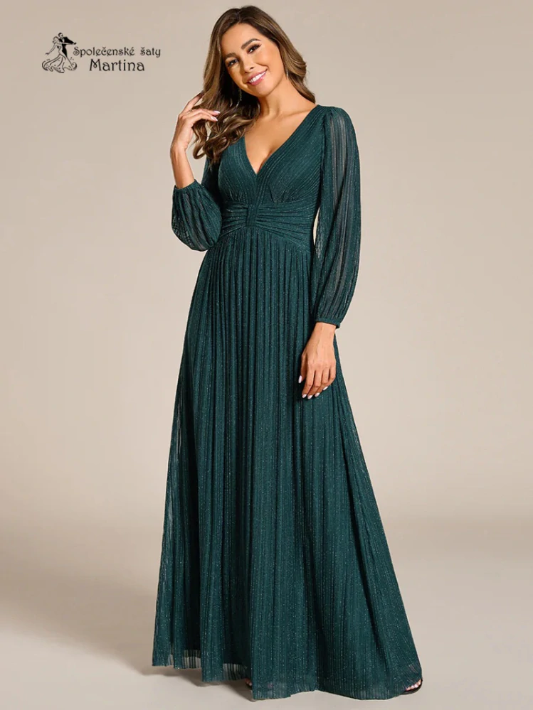 Petrolejové žebrované společenské šaty "Antony" s dlouhými rukávy  - vel. 42