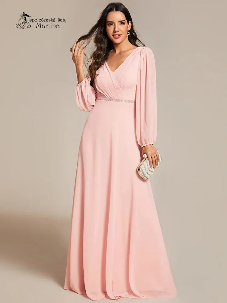 Světle růžové společenské šaty s dlouhými rukávy "Kerenza"