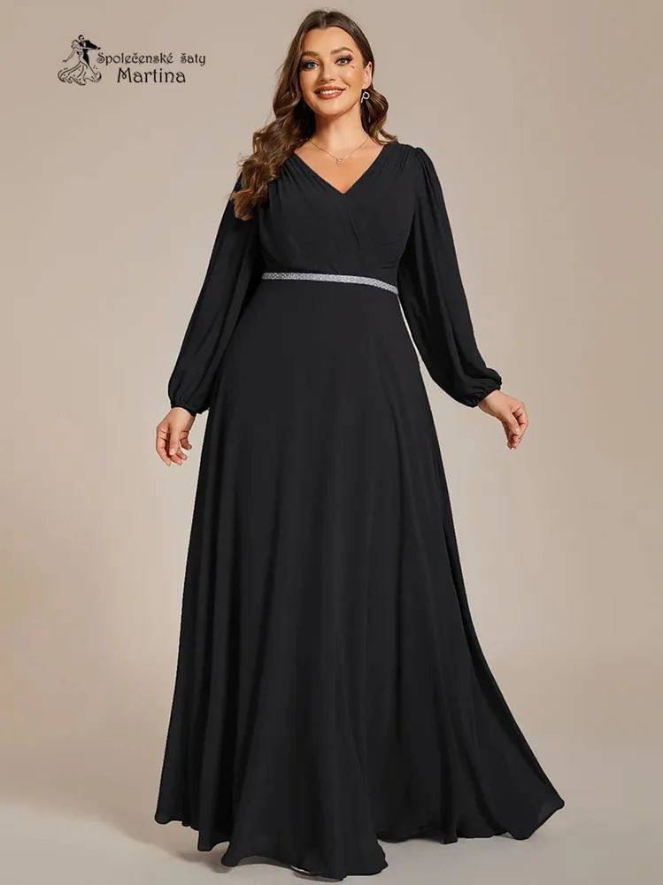 Černé plus size společenské šaty s dlouhými rukávy "Kerenza"