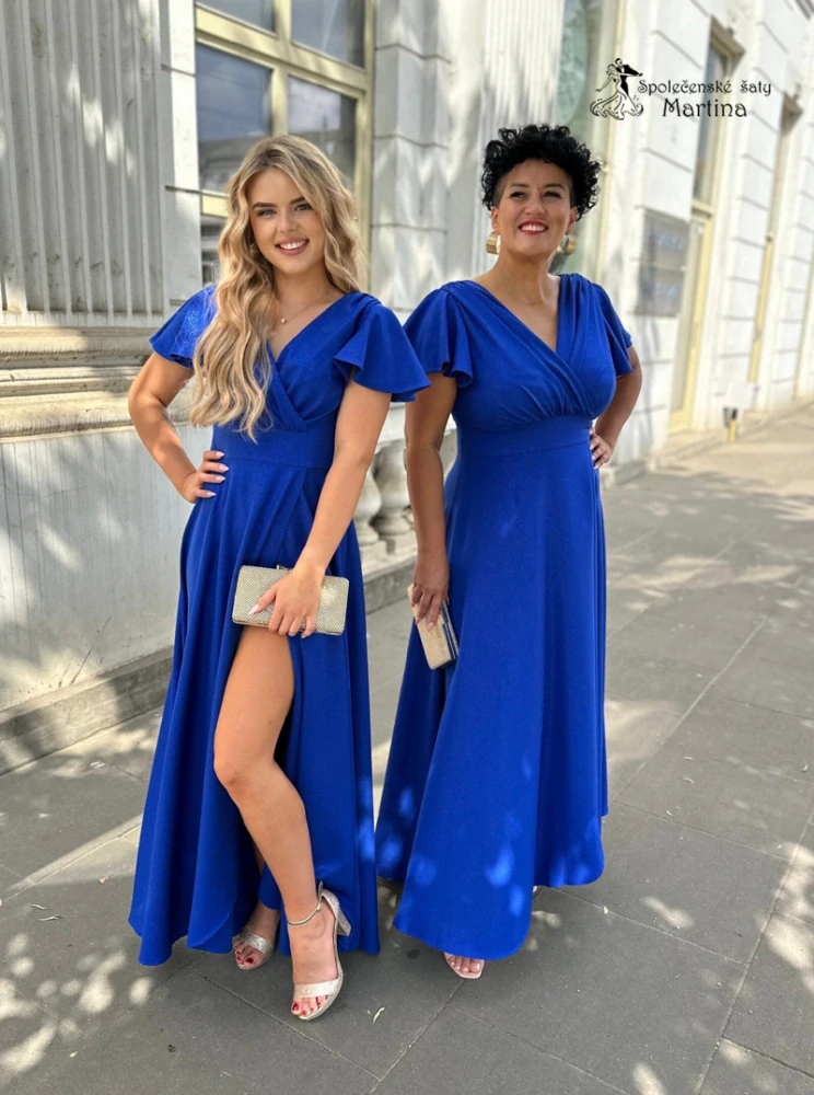 Královsky modré třpytivé asymetrické společenské šaty "Lorin"