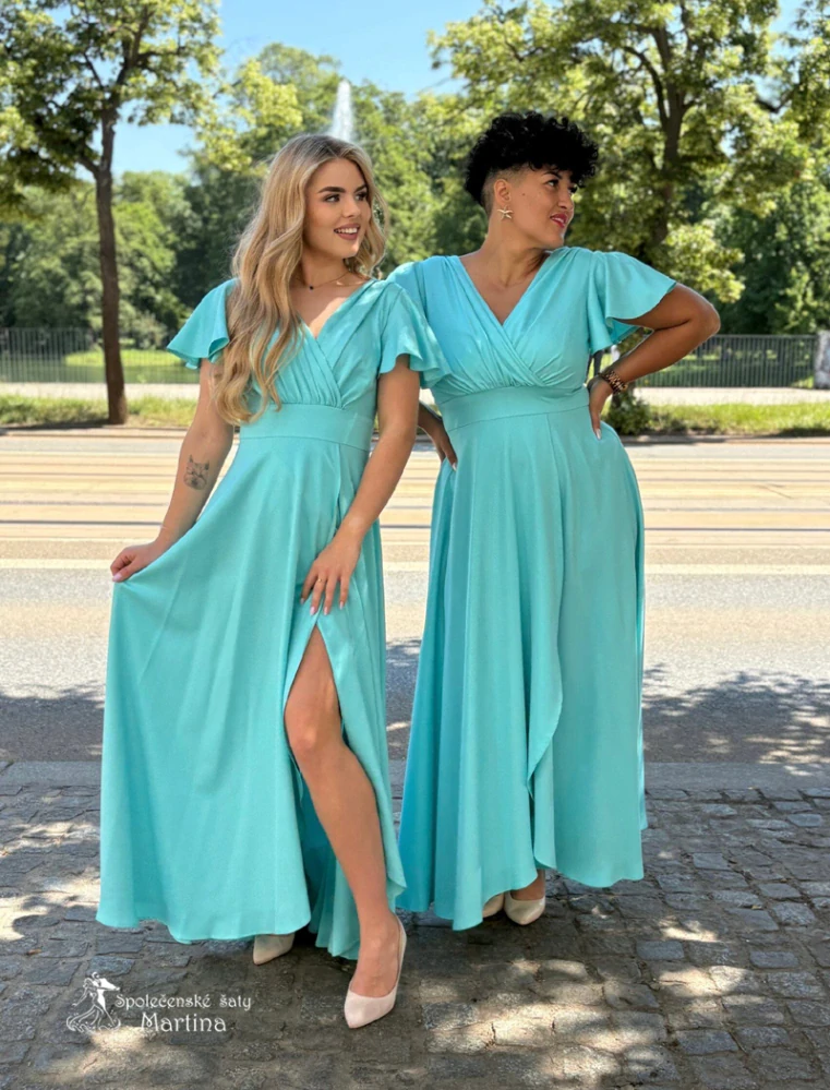 Tyrkysové třpytivé asymetrické společenské šaty "Lorin"