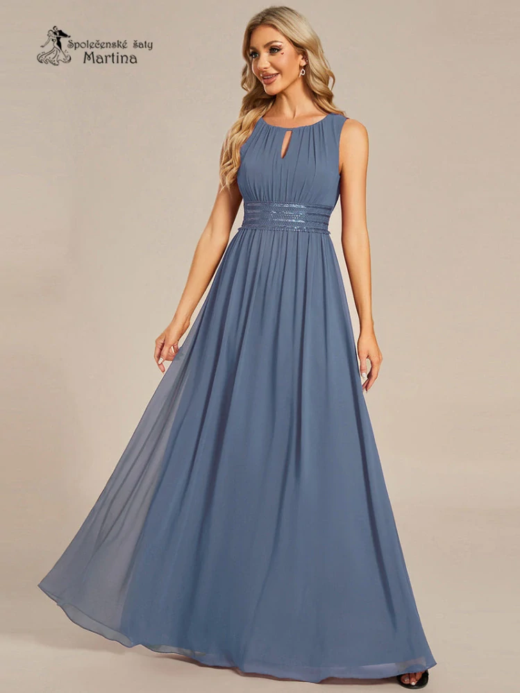 Dusty navy společenské šaty "Cherry" s lodičkovým výstřihem