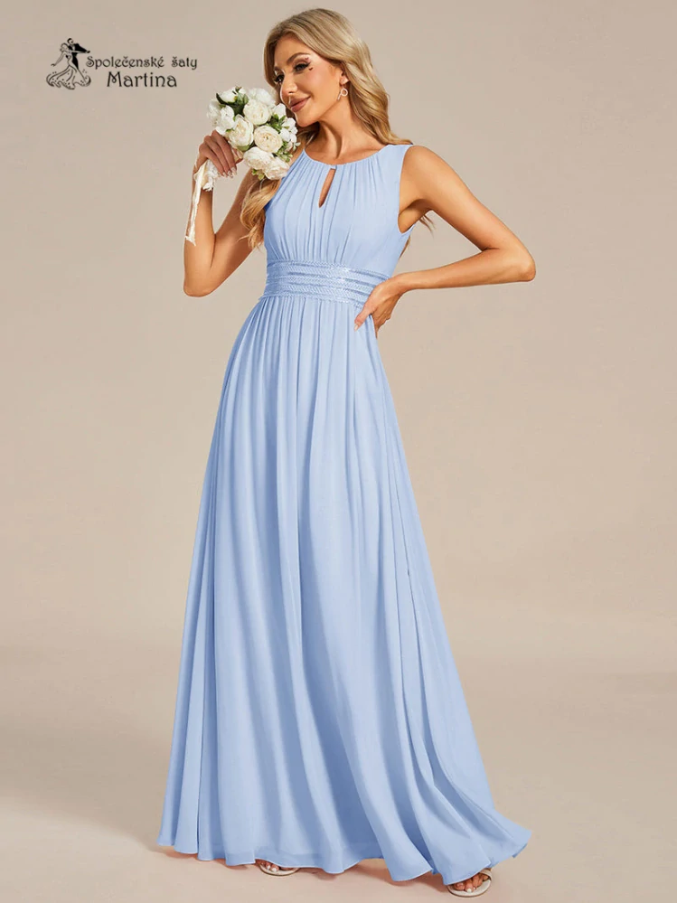 Ledově modré společenské šaty "Cherry" s lodičkovým výstřihem