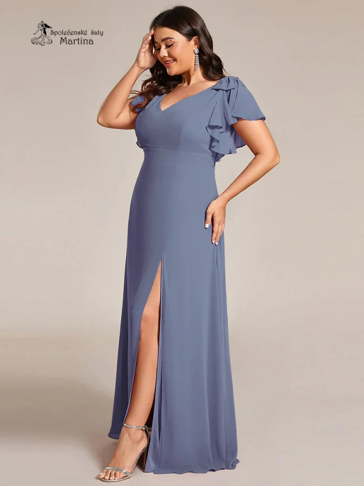 XXL dusty navy šifonové šaty "Simone" pro družičku či svatebního hosta