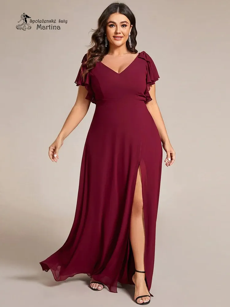 XXL vínové šifonové šaty "Simone" pro družičku či svatebního hosta