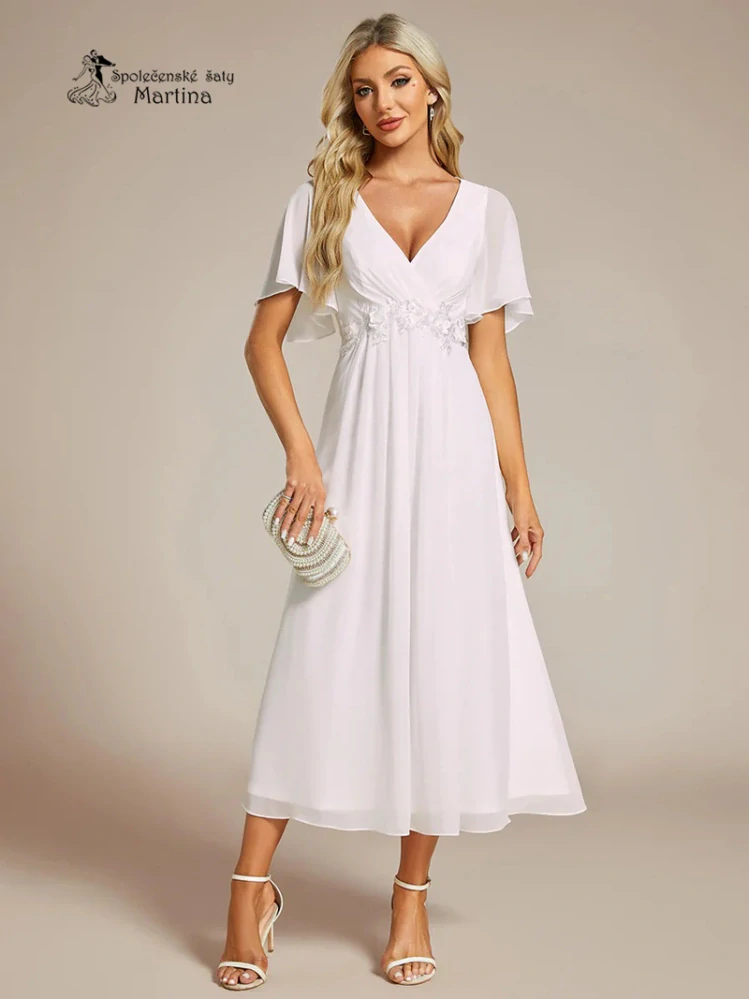 Bílé svatební midi šaty "Mousse" s volnými rukávy - vel. 44
